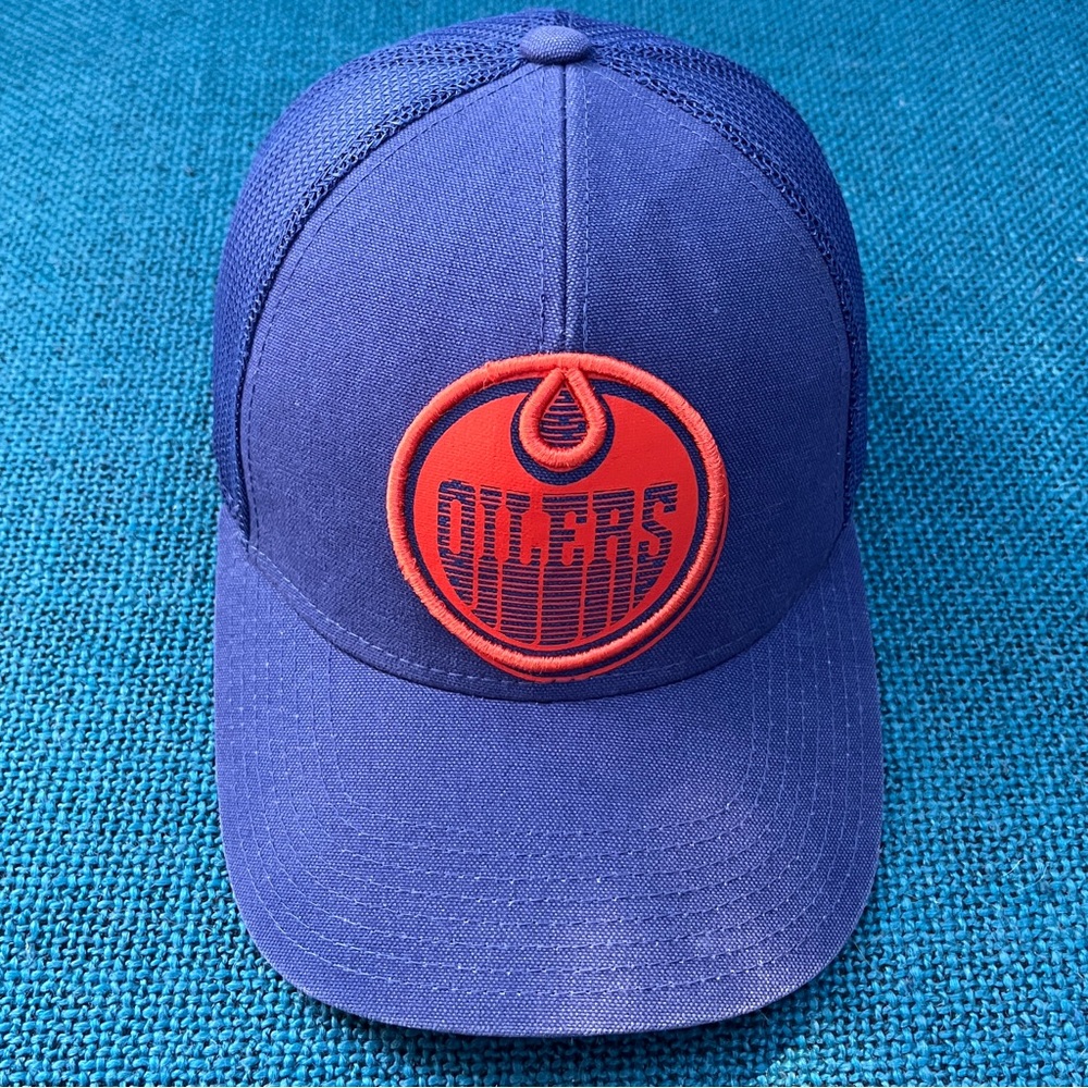 Reebok Edmonton Oilers Logo Mesh SnapBack Hat Cap Blue Orange OSFA